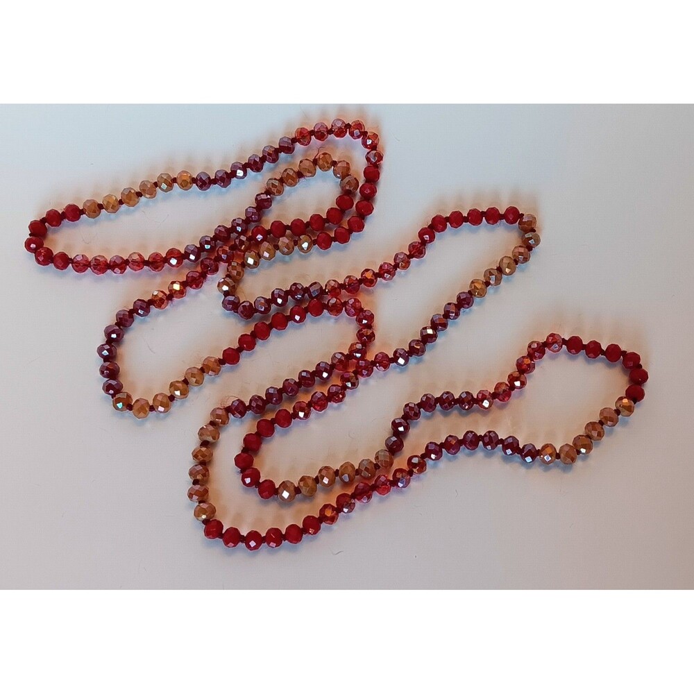 Stunning Cherry Red AB Rondelle Crystal Necklace Hand Knotted